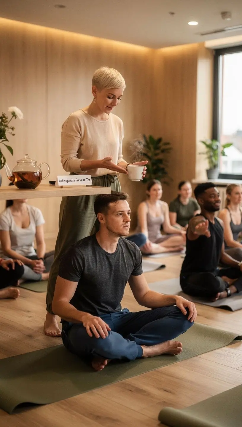 Ashwagandha arbata, supakuota į elegantišką pakuotę, skirta streso valdymui.