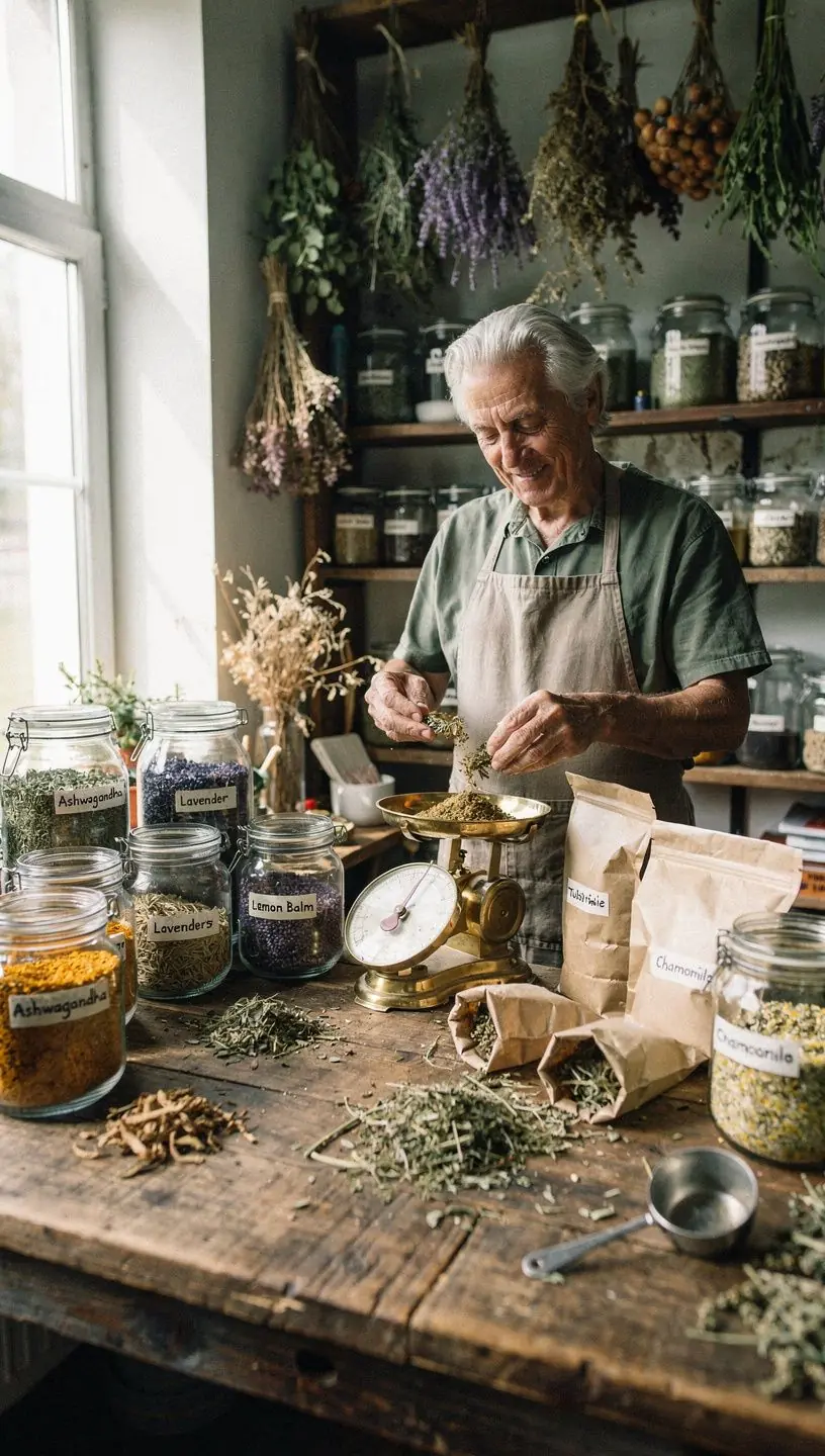 Asmenys, mėgaujantys ashwagandha arbata, ramioje aplinkoje.