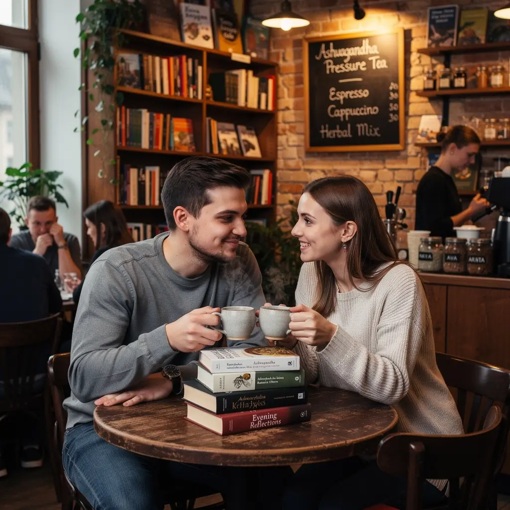 Pakuotė su ashwagandha arbata, skirta streso mažinimui ir sveikam gyvenimui.